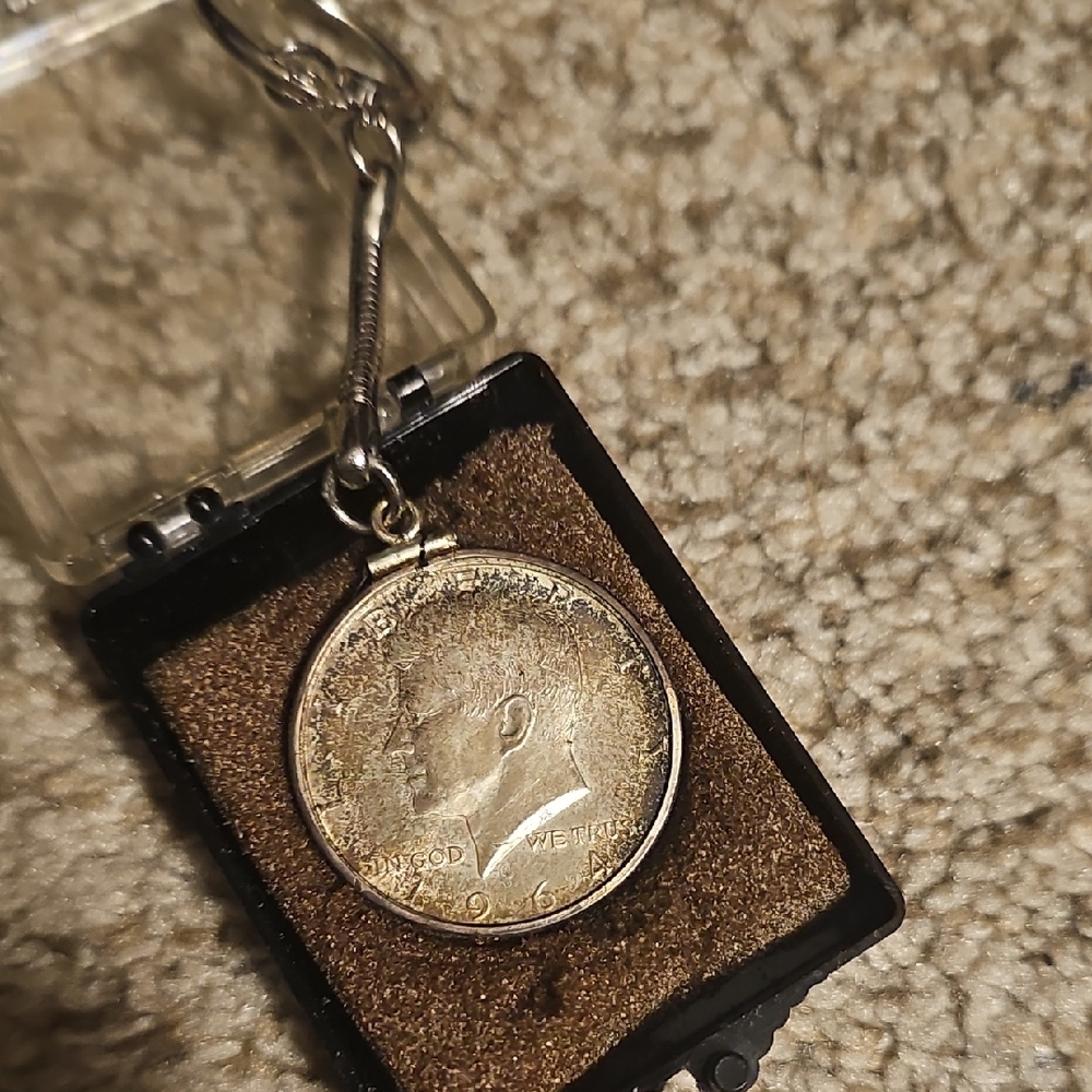 Vintage 1964 Kennedy Half Dollar Silver Coin Keychain